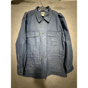 TravelSmith Jacket Mens 2XL Blue Denim Military Field Safari Pockets Unlined
